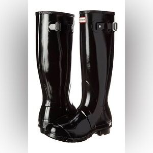 Hunter Original tall gloss rain boots in black